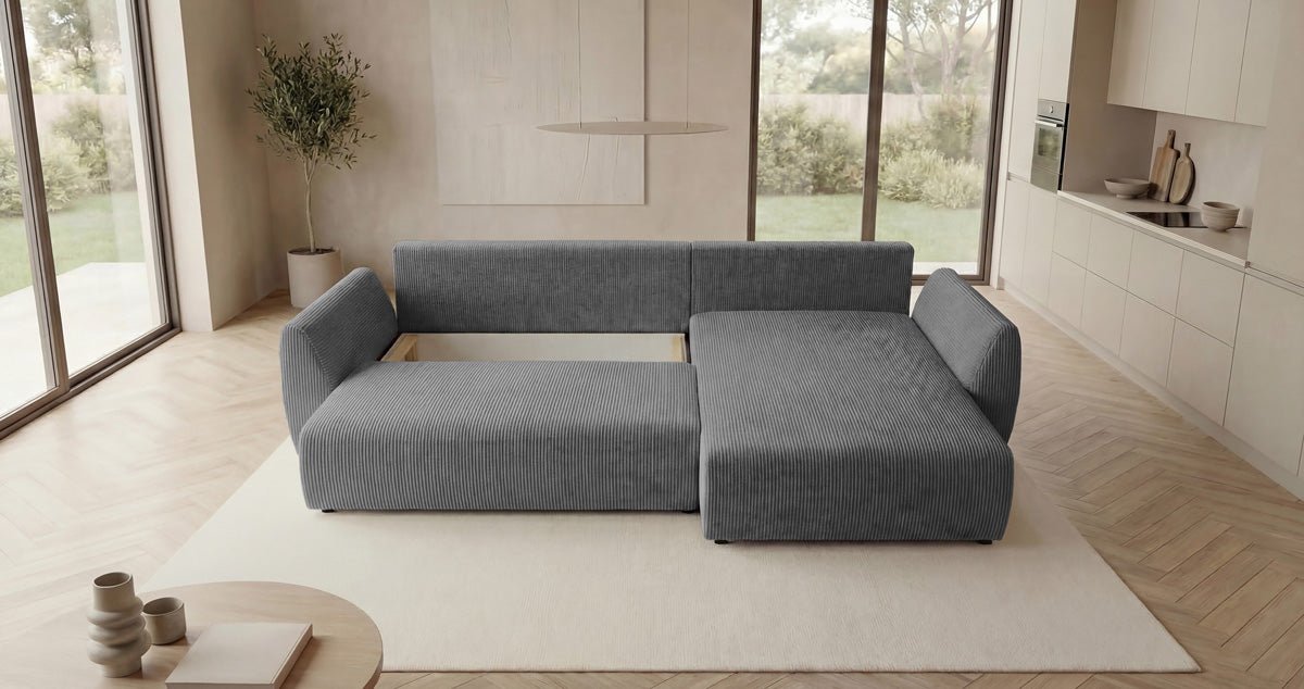 Canapé design Lenoa L avec fonction couchage et pliante en Côtelé