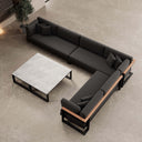 Vayla – Wohnlandschaft mit Doppeltisch & Ecksofa aus schwarzem Aluminium | Aevora™ Kollektion