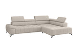 Designer Ecksofa Volo in Chenille Beige, Ottomane rechts