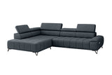 Designer Ecksofa Volo in Chenille Blau, Ottomane links