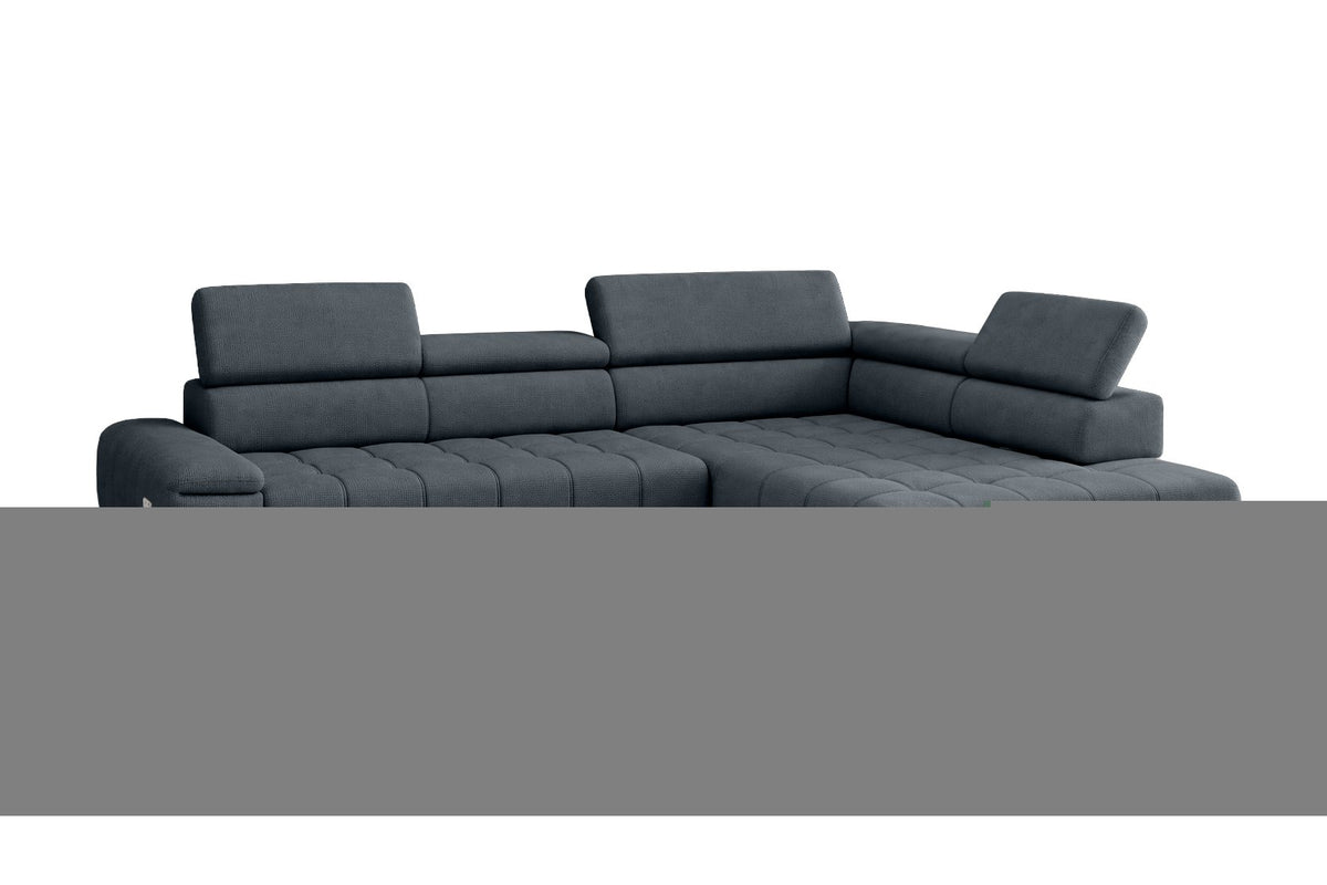 Designer Ecksofa Volo in Chenille Blau, Ottomane rechts