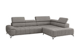 Designer Ecksofa Volo in Chenille Grau, Ottomane rechts