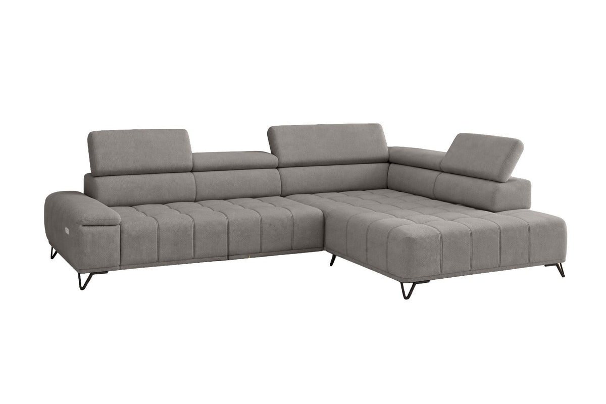 Designer Ecksofa Volo in Chenille Grau, Ottomane rechts