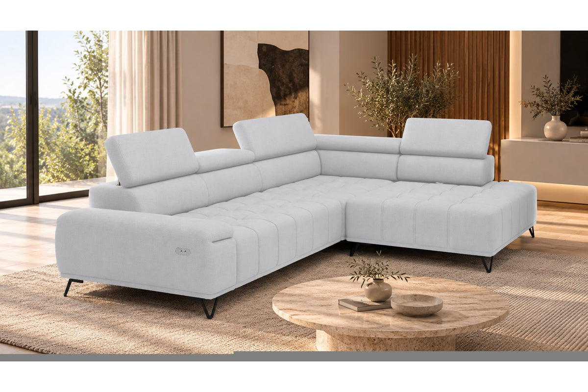 Ecksofa Volo in Chenille Hellgrau, Ottomane rechts – Ansicht 4