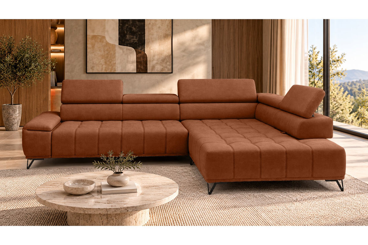 Ecksofa Volo in Chenille Terrakotta, Ottomane rechts – Ansicht 3