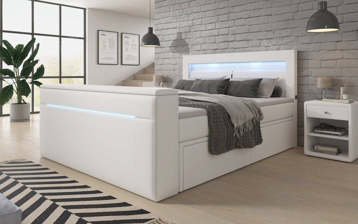 Boxspringbett Rinori mit TV Lift, USB, LED und Stauraum - Luxusbetten24