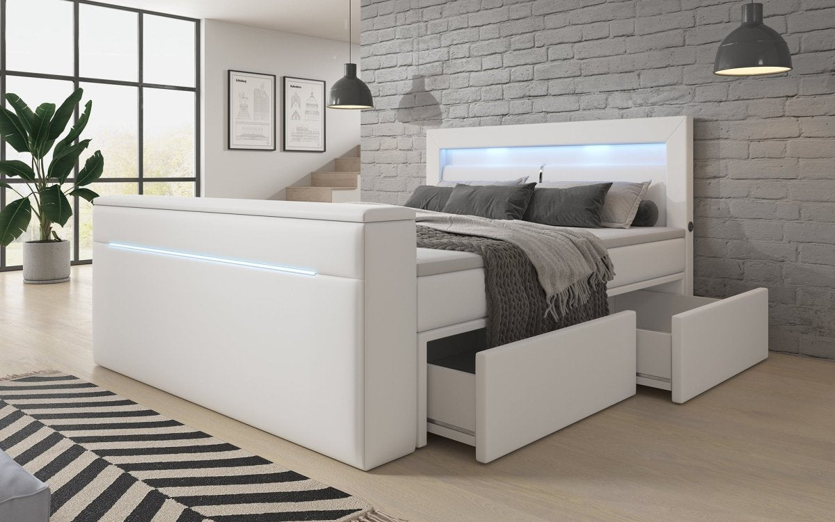 Boxspringbett Rinori mit TV Lift, USB, LED und Stauraum - Luxusbetten24