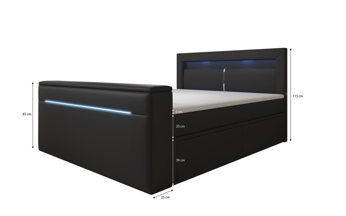 Boxspringbett Rinori mit TV Lift, USB, LED und Stauraum - Luxusbetten24