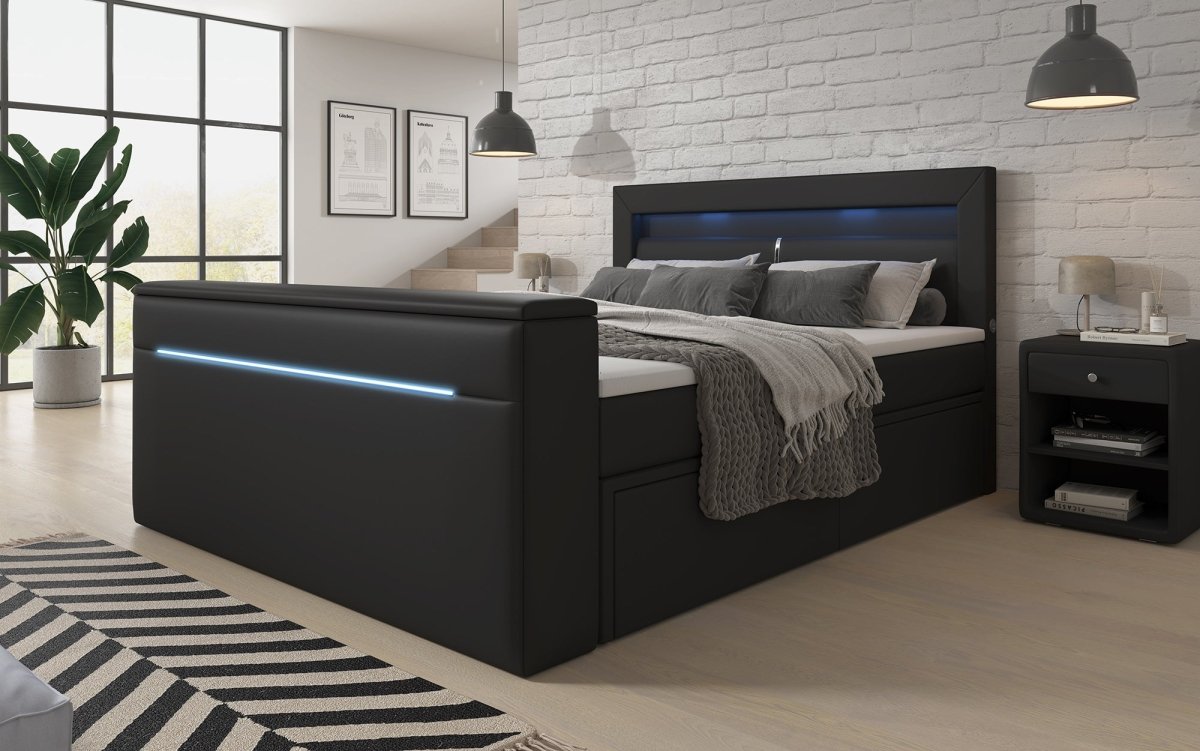 Boxspringbett Rinori mit TV Lift, USB, LED und Stauraum - Luxusbetten24