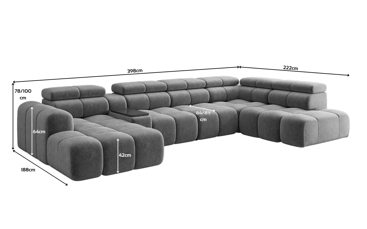 Canapé design d'angle Mia avec extension électrique d'assise en Chenille