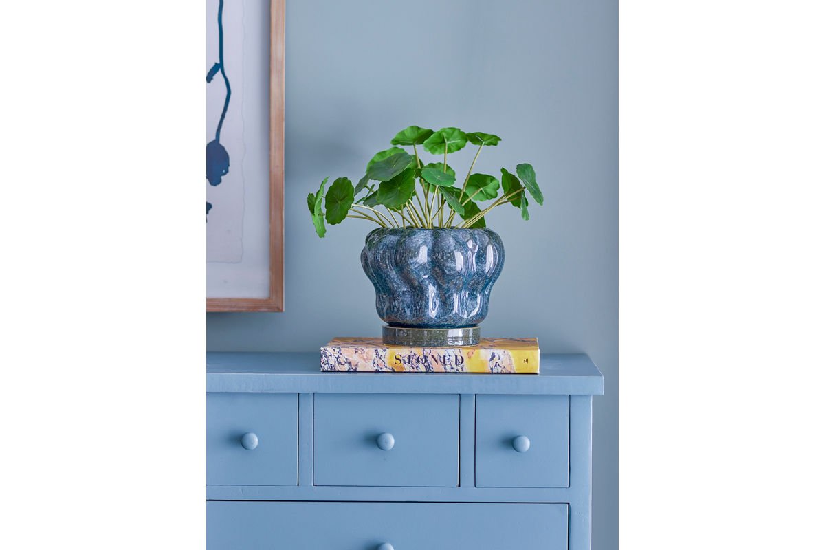 Pot de fleurs « Aurelia » avec soucoupe – grès avec glaçure brillante