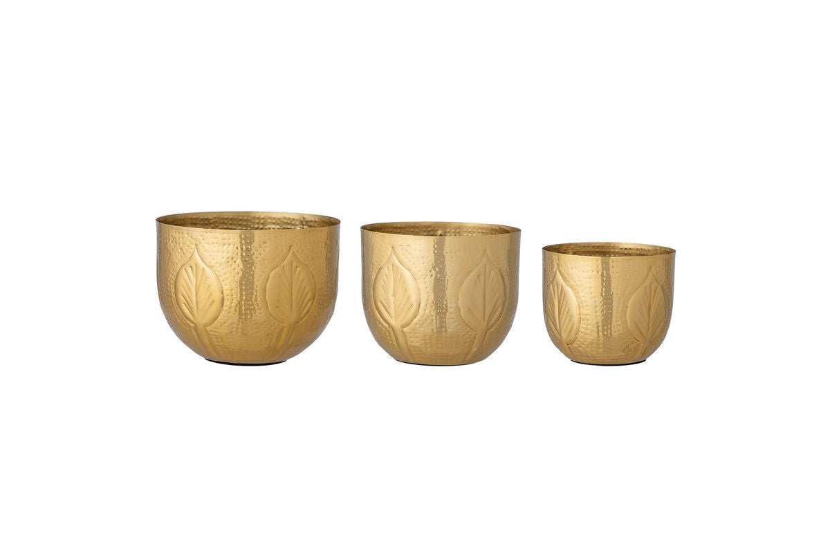 Ensemble de pots à fleurs Carmen – Relief de feuilles en finition laiton chaud (lot de 3)