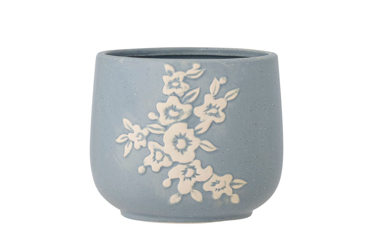 Pot de fleurs Livia – Motif floral peint à la main en Bleu