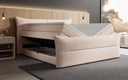 Boxspringbett Elea Leinen-Optik in Beige (Beverly 1) – Stauraum geöffnet