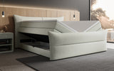 Boxspringbett Elea Leinen-Optik in Salbei (Beverly 15) – Stauraum geöffnet