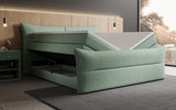 Boxspringbett Elea Leinen-Optik in Grün (Beverly 17) – Stauraum geöffnet