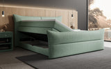 Boxspringbett Elea Leinen-Optik in Grün (Beverly 17) – Stauraum geöffnet seitlich