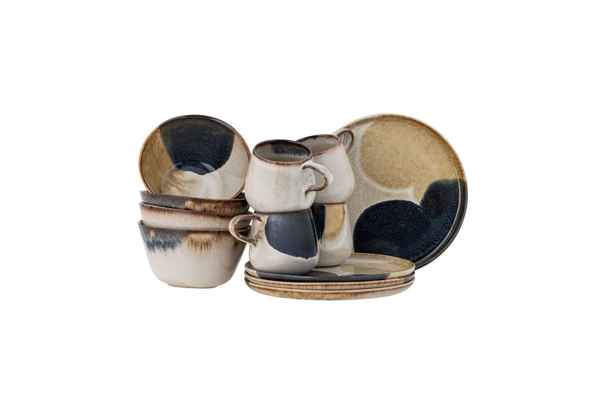 Ensemble petit-déjeuner Navo – grès avec glaçure réactive en Bleu (12 pièces)