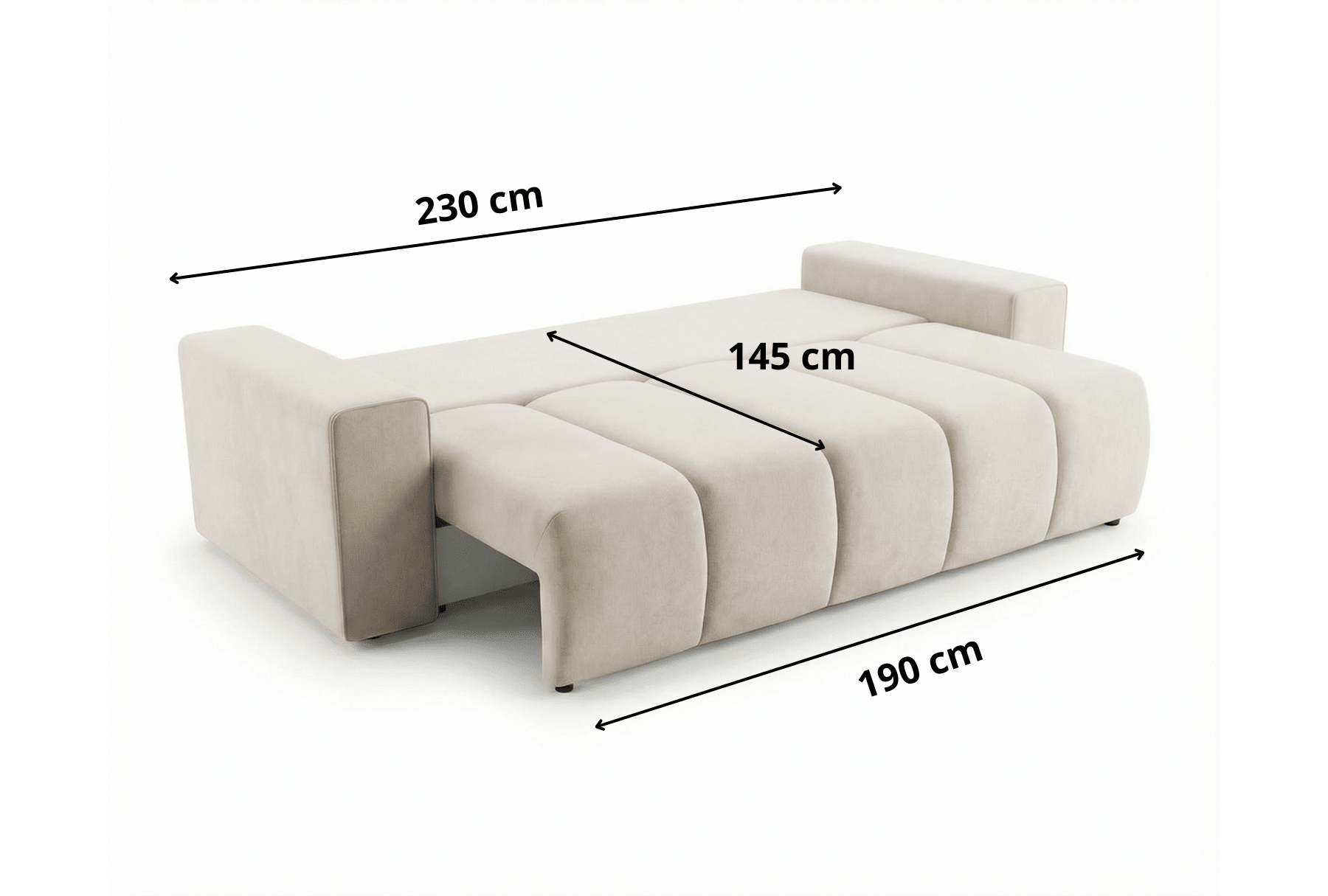 Canapé design 3 places Vena avec coffre de rangement et fonction couchage en Velours