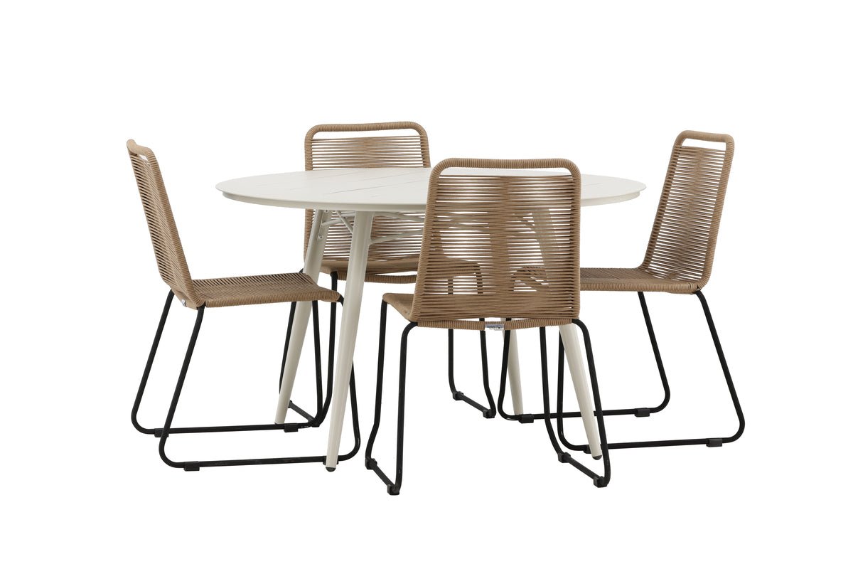 Ensemble de repas de jardin Fina – ensemble de mobilier de jardin 5 pièces avec table ronde