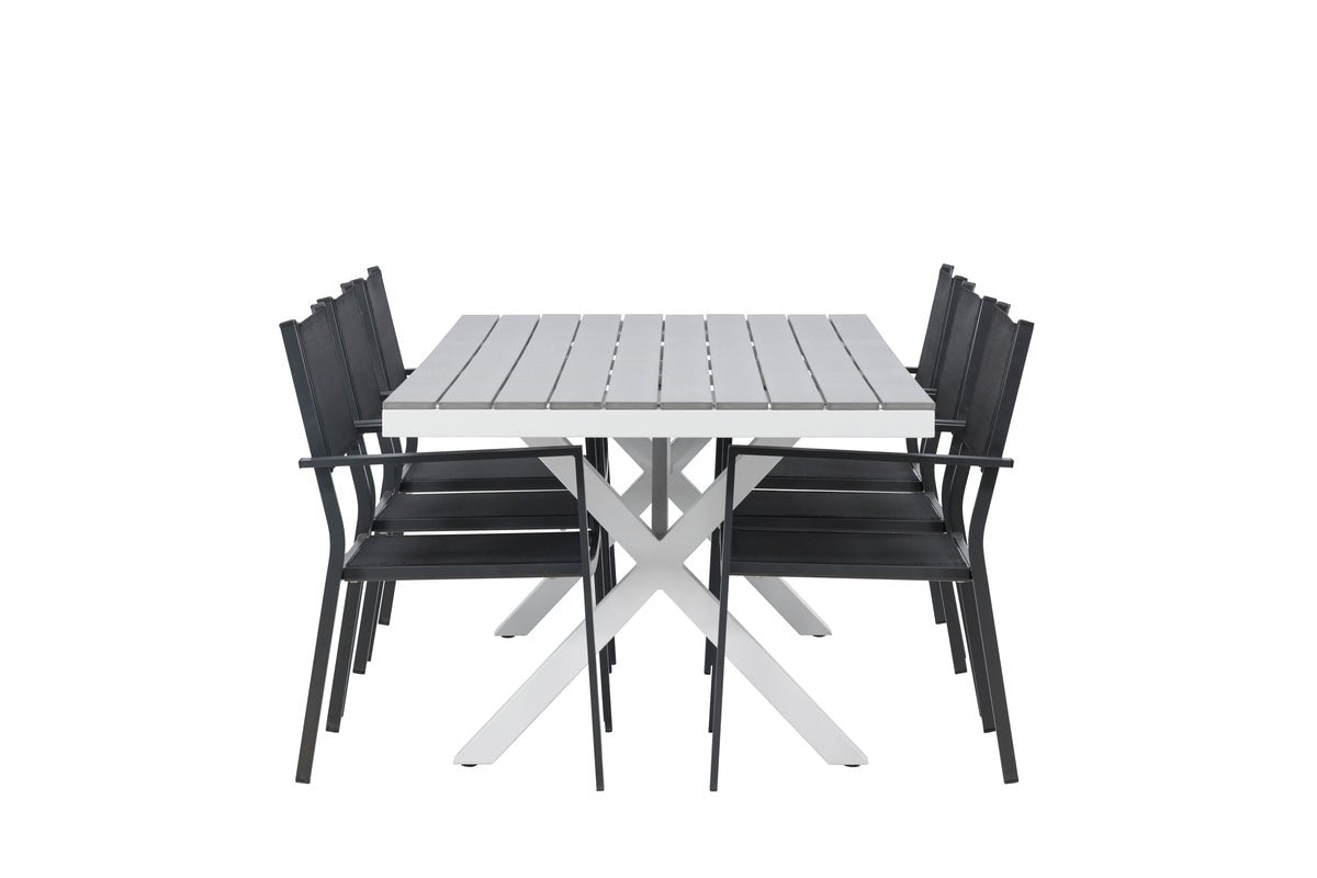 Ensemble repas de jardin Amaro – ensemble de mobilier de jardin 7 pièces en Noir et Blanc