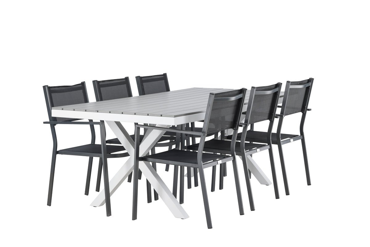 Ensemble repas de jardin Amaro – ensemble de mobilier de jardin 7 pièces en Noir et Blanc