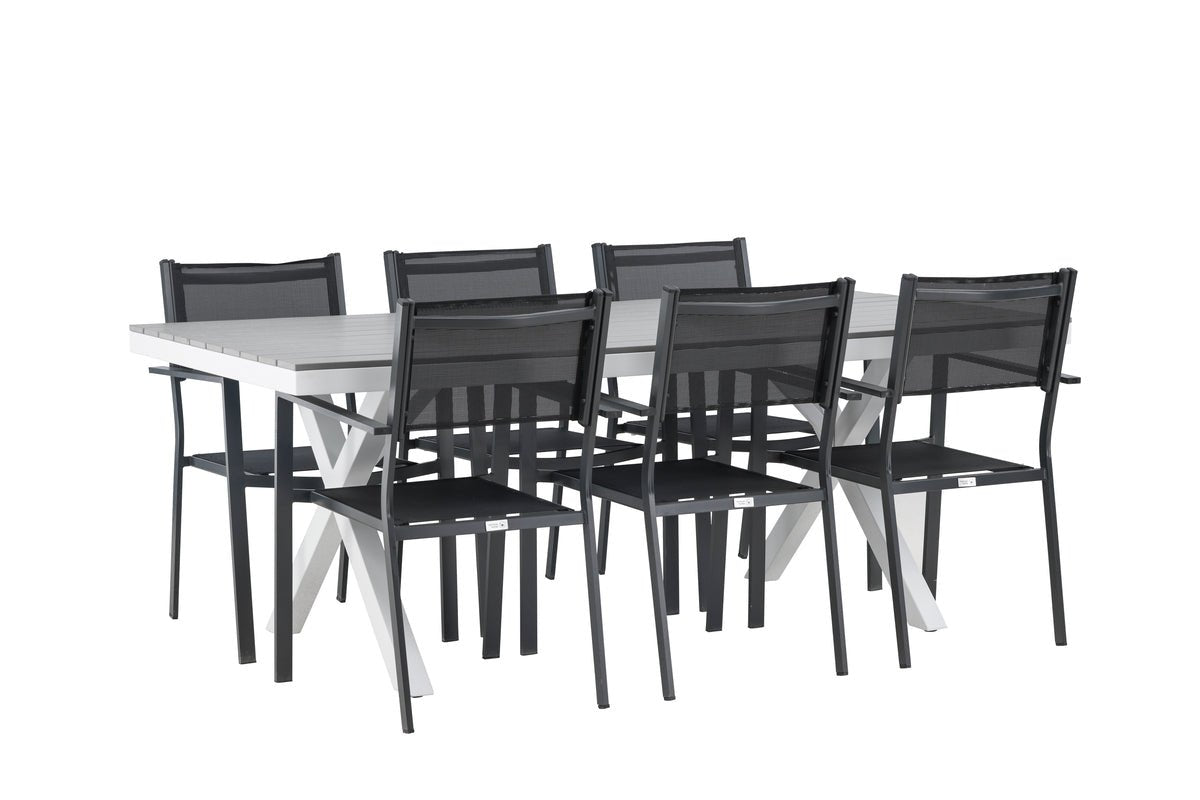 Ensemble repas de jardin Amaro – ensemble de mobilier de jardin 7 pièces en Noir et Blanc