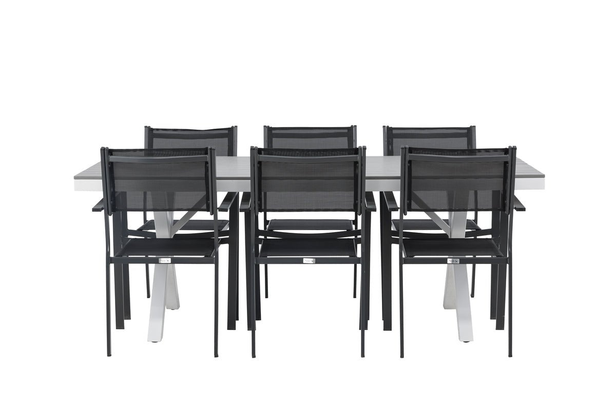 Ensemble repas de jardin Amaro – ensemble de mobilier de jardin 7 pièces en Noir et Blanc