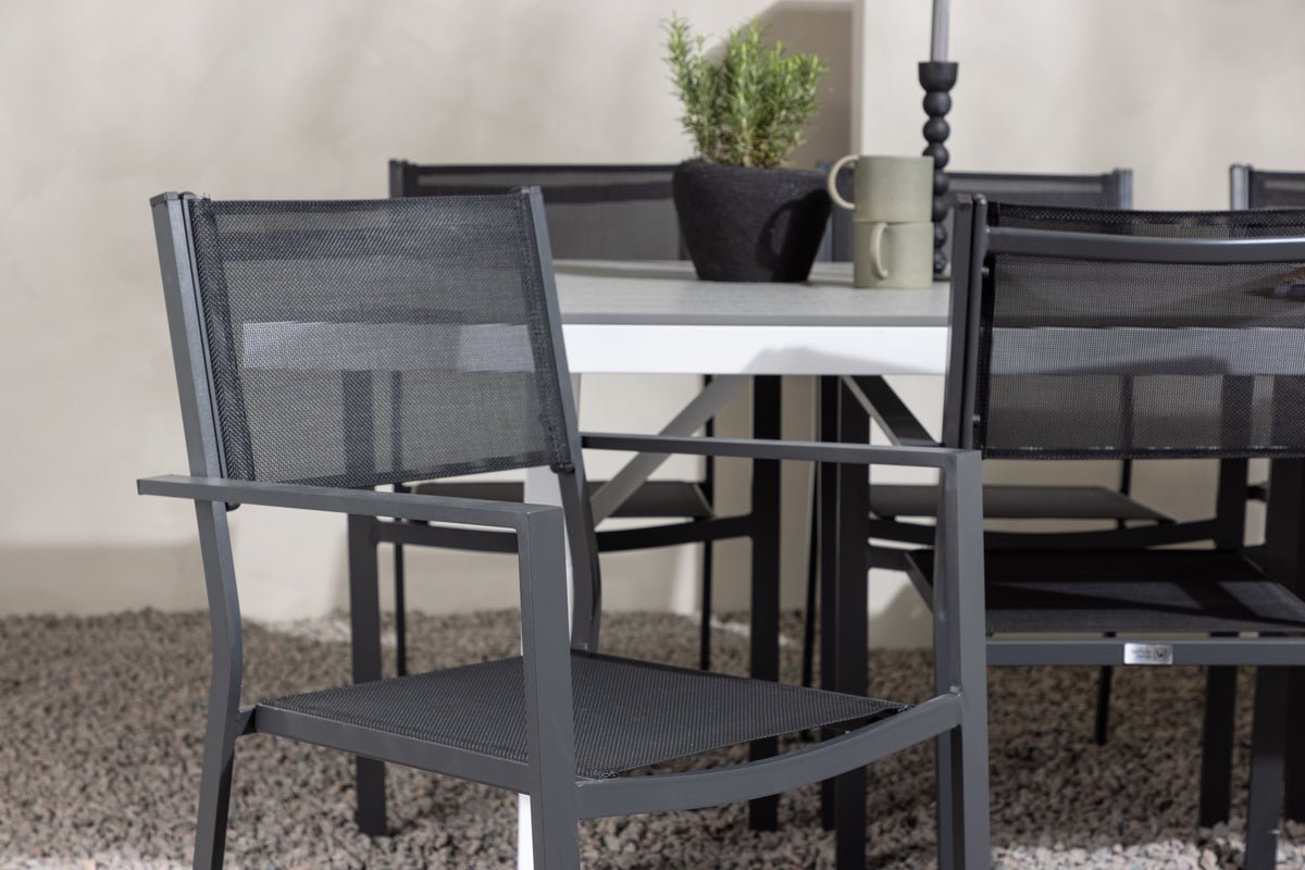 Ensemble repas de jardin Amaro – ensemble de mobilier de jardin 7 pièces en Noir et Blanc