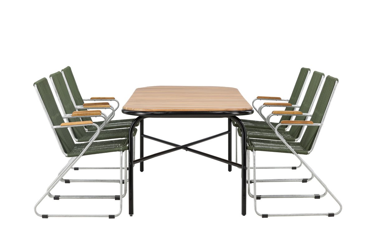 Ensemble de repas de jardin Boris – ensemble de mobilier de jardin 7 pièces avec chaises vertes