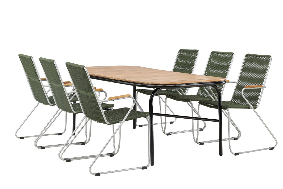 Ensemble de repas de jardin Boris – ensemble de mobilier de jardin 7 pièces avec chaises vertes