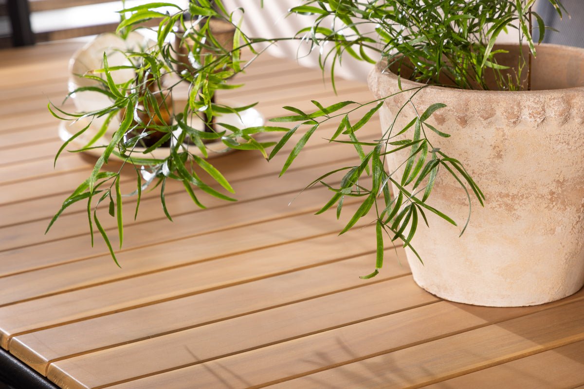 Ensemble de repas de jardin Mirabell – ensemble de mobilier de jardin 7 pièces avec table en acacia et chaises noires