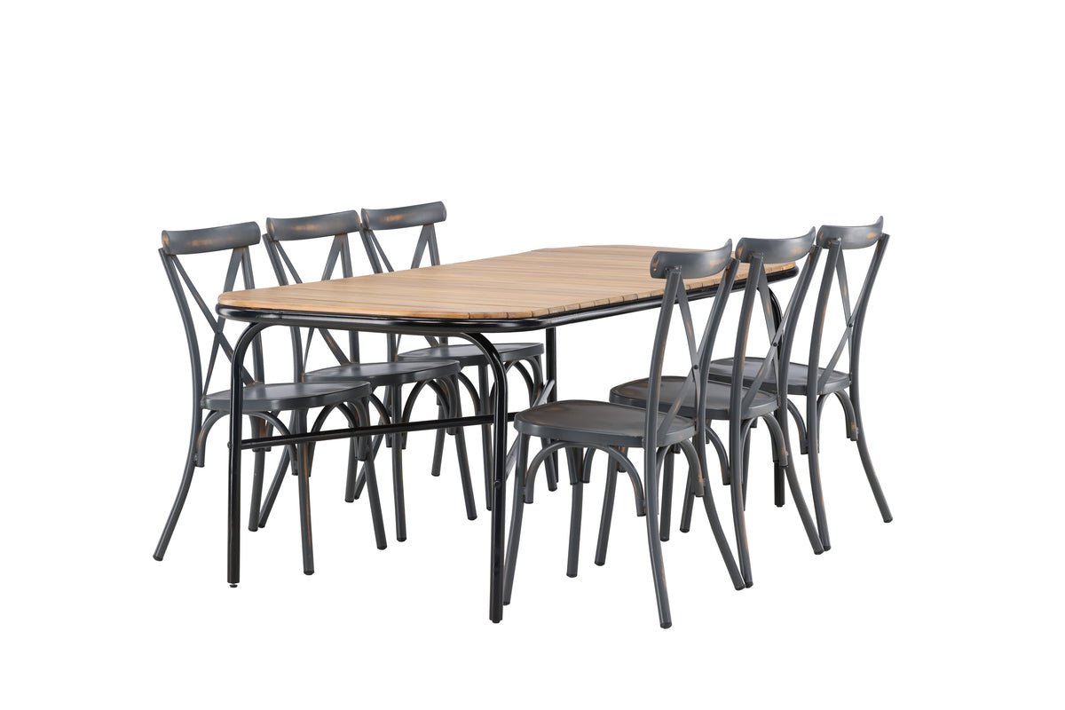 Ensemble de repas de jardin Jamie – ensemble de mobilier de jardin 7 pièces avec chaises noires