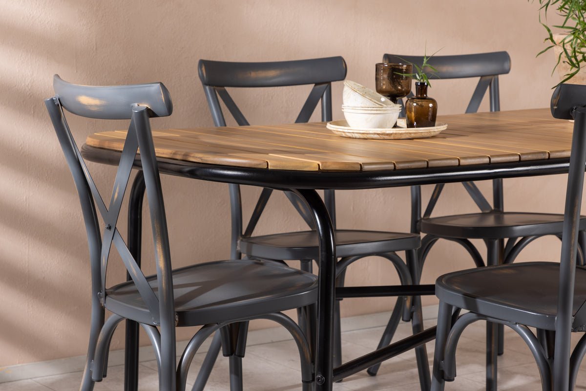 Ensemble de repas de jardin Jamie – ensemble de mobilier de jardin 7 pièces avec chaises noires