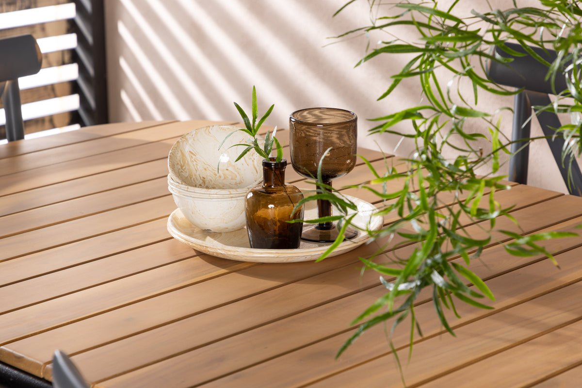 Ensemble de repas de jardin Jamie – ensemble de mobilier de jardin 7 pièces avec chaises noires