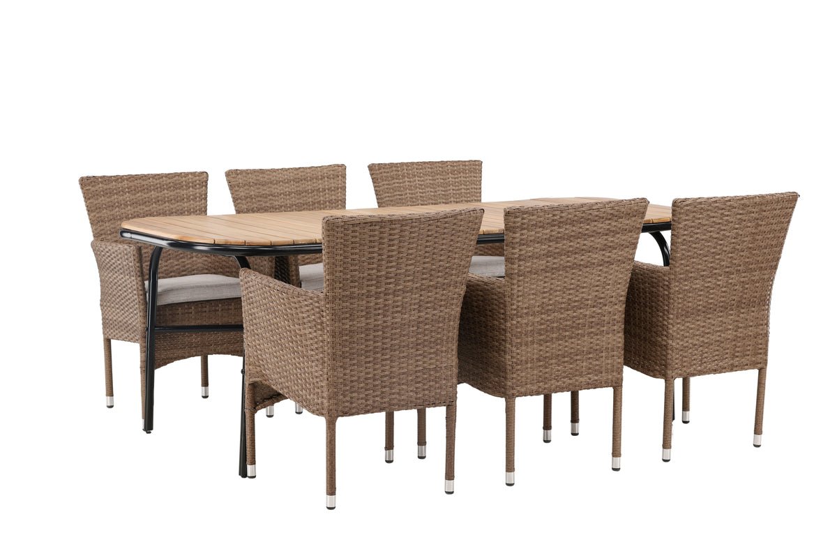 Ensemble de repas de jardin Vista – ensemble de mobilier de jardin 7 pièces avec table en bois d'acacia