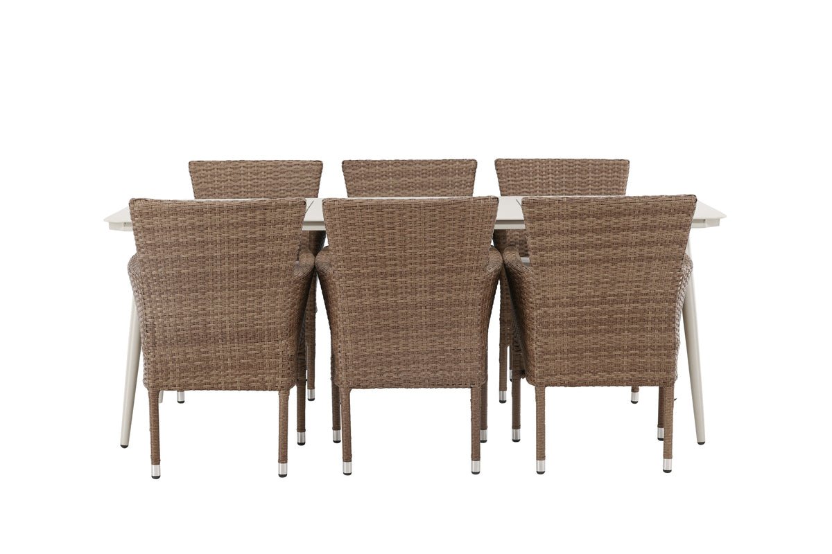 Ensemble de repas de jardin Brooks – Ensemble de mobilier de jardin 7 pièces en Marron/Blanc
