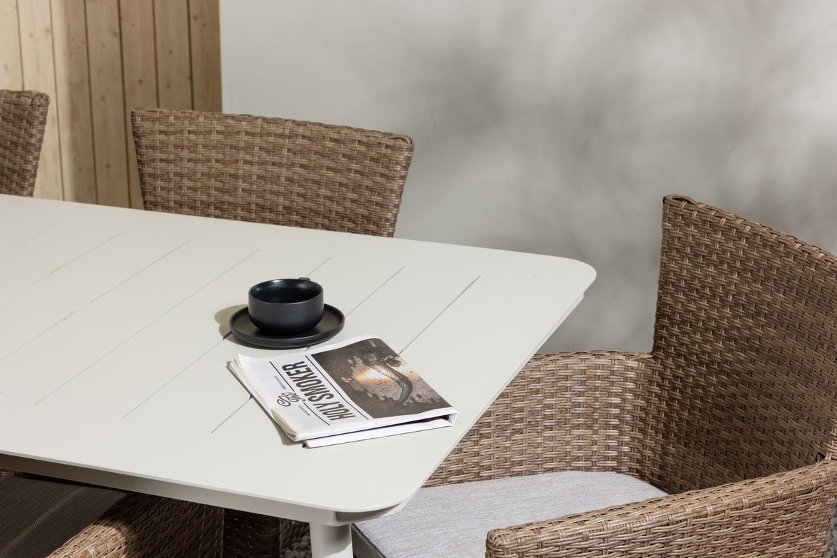 Ensemble de repas de jardin Brooks – Ensemble de mobilier de jardin 7 pièces en Marron/Blanc