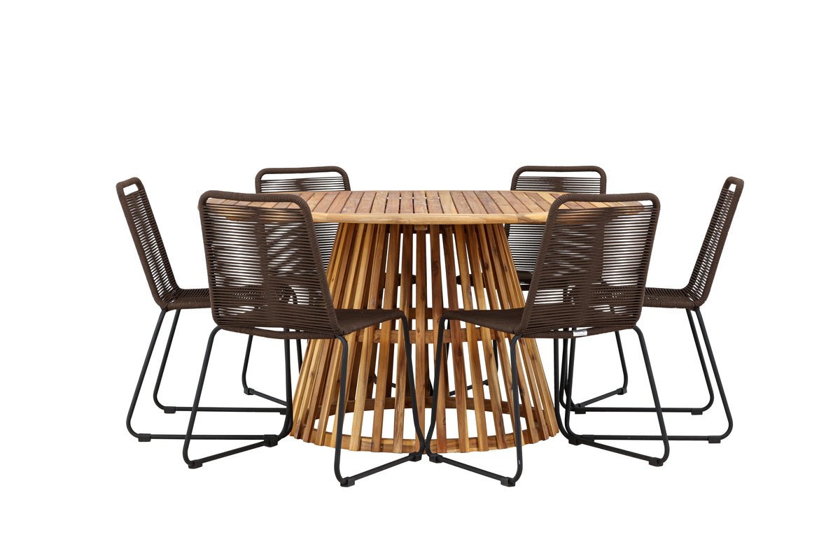 Ensemble de repas de jardin Noris – ensemble de mobilier de jardin 7 pièces avec table en acacia