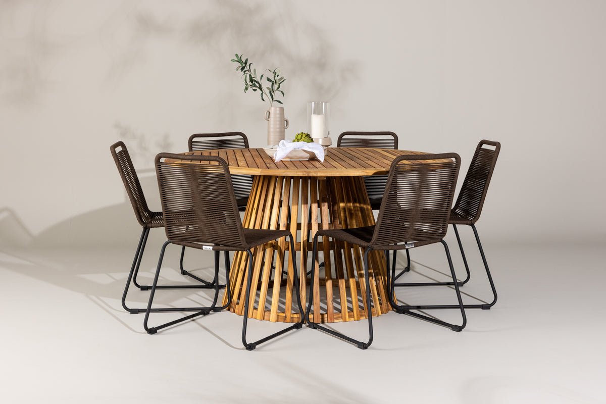 Ensemble de repas de jardin Noris – ensemble de mobilier de jardin 7 pièces avec table en acacia