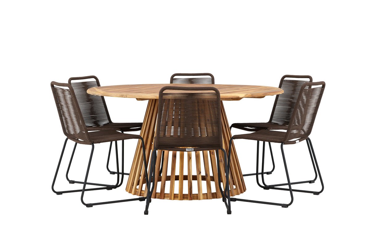 Ensemble de repas de jardin Noris – ensemble de mobilier de jardin 7 pièces avec table en acacia