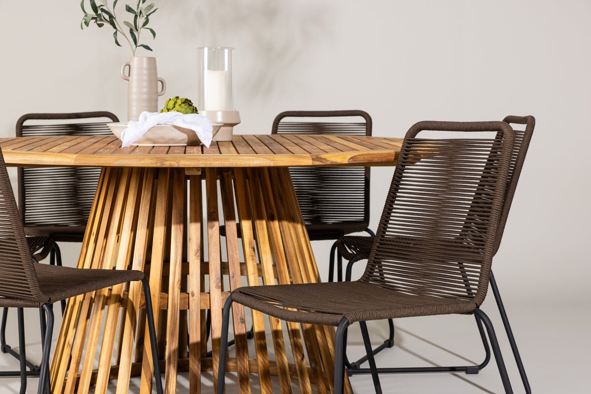 Ensemble de repas de jardin Noris – ensemble de mobilier de jardin 7 pièces avec table en acacia