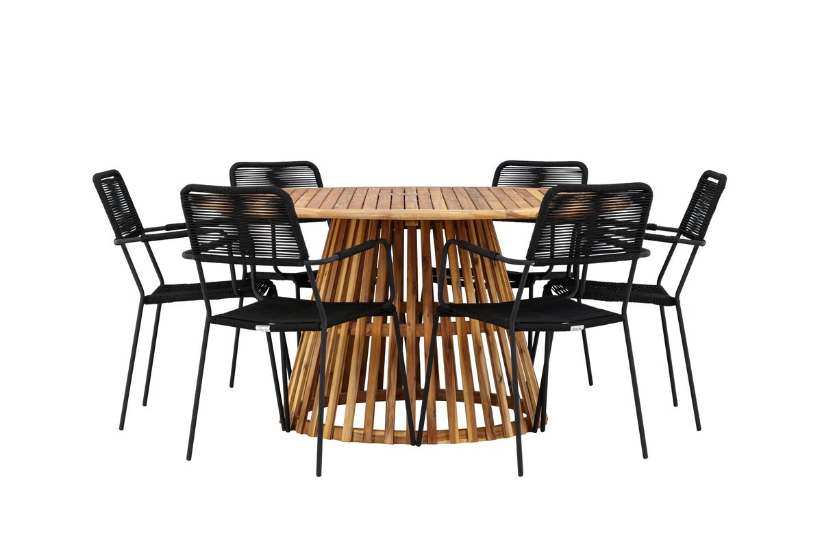 Ensemble de repas de jardin Asante – ensemble de mobilier de jardin 7 pièces avec table en acacia