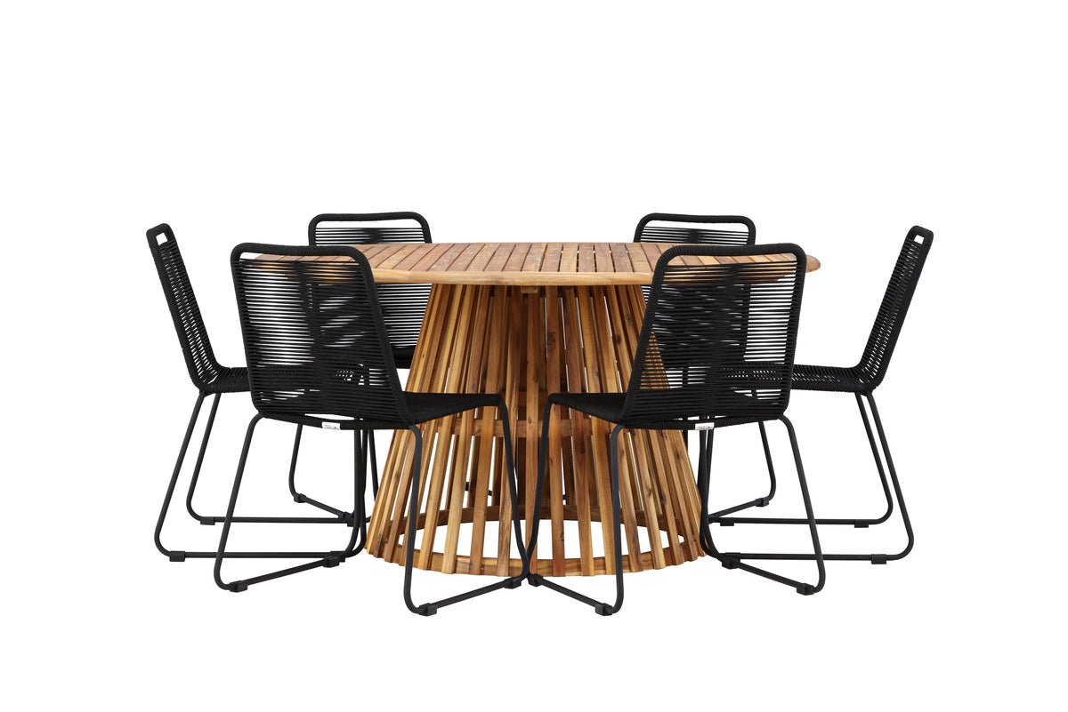 Ensemble de repas de jardin Noris – ensemble de mobilier de jardin 7 pièces avec table en acacia