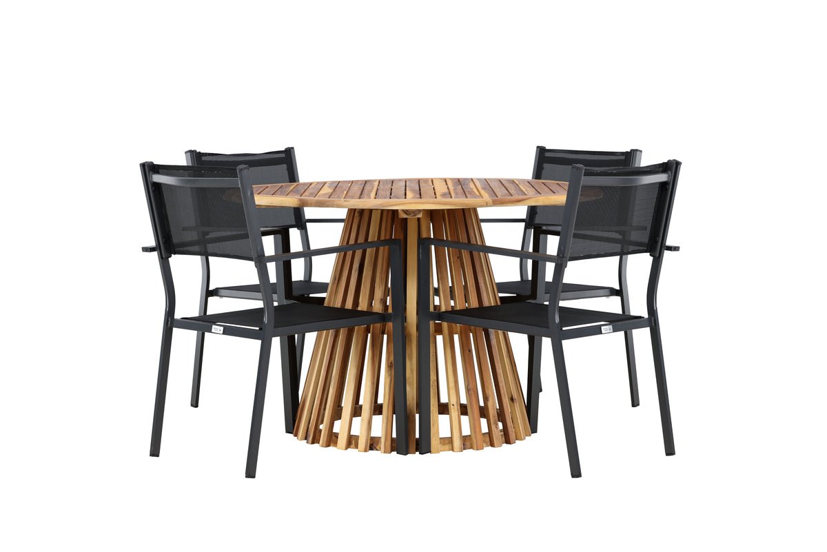 Ensemble de repas de jardin Cocobello – ensemble de mobilier de jardin 5 pièces avec table ronde en acacia