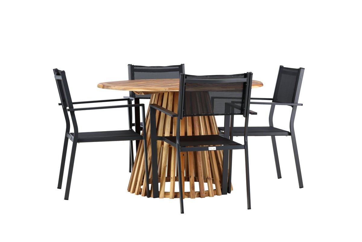 Ensemble de repas de jardin Cocobello – ensemble de mobilier de jardin 5 pièces avec table ronde en acacia