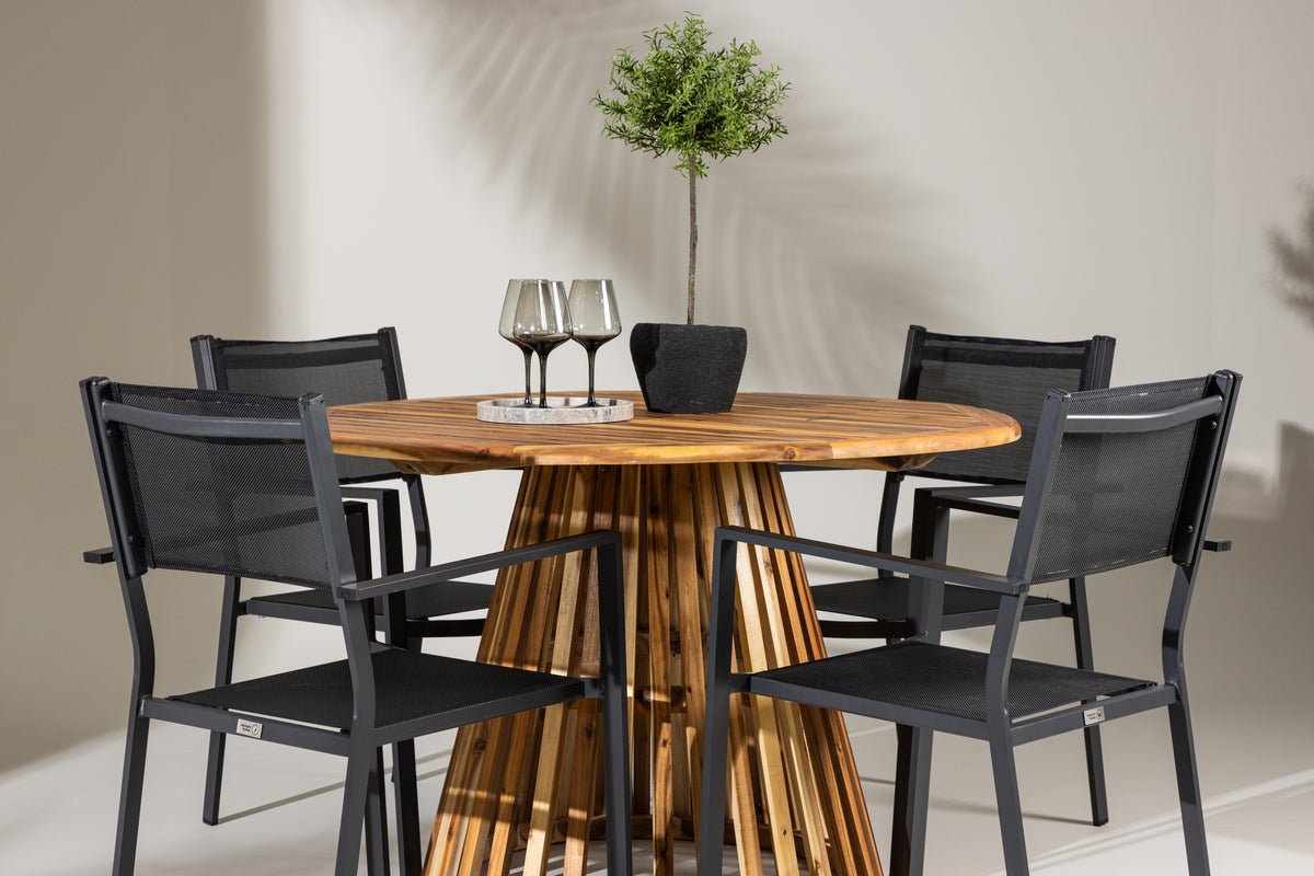 Ensemble de repas de jardin Cocobello – ensemble de mobilier de jardin 5 pièces avec table ronde en acacia