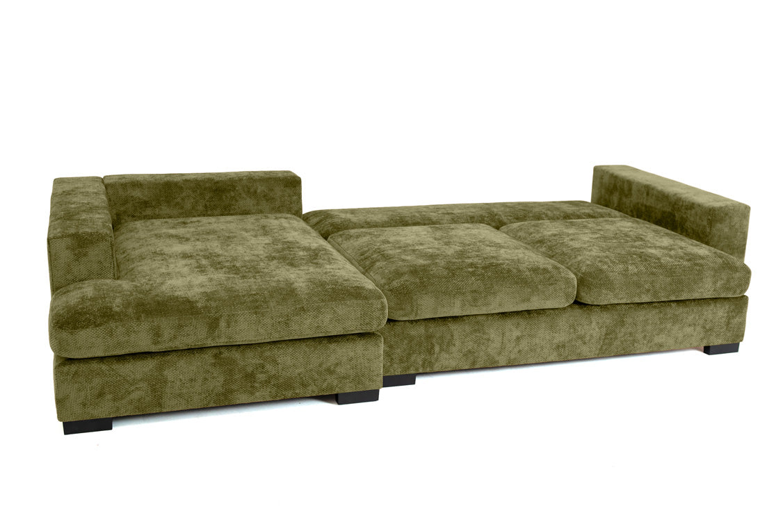 Canapé design Selena L avec fonction couchage en tissu structuré