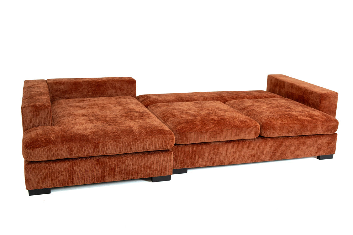 Canapé design Selena L avec fonction couchage en tissu structuré