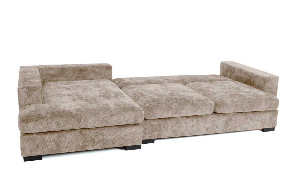 Canapé design Selena L avec fonction couchage en tissu structuré